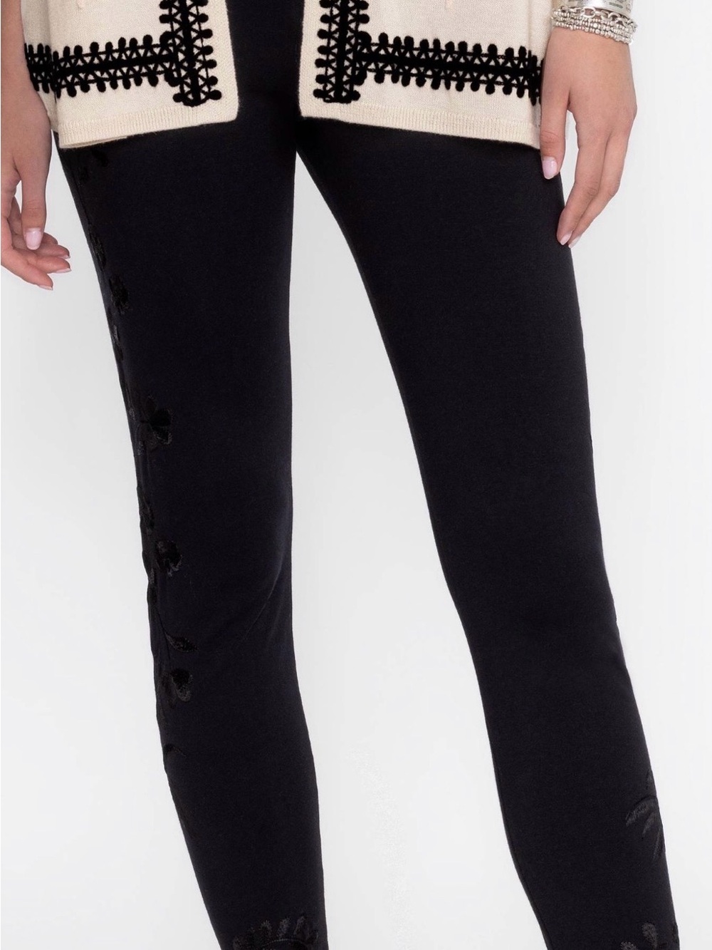 NWT Johnny Was Tonal Leggings - Black Embroidered Leggings - Picture 6 of 9